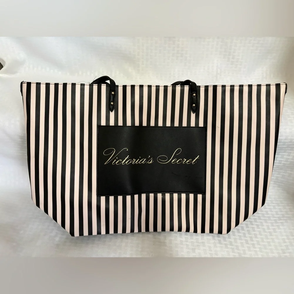 Victoria's Secret Black and White Striped Tote